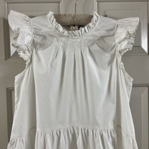 Sea NY Waverly Dress Sz 12 White Tier Flutter Sleeve Cotton Knee Length No Slip - Picture 8 of 14